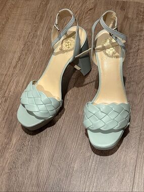 Vince Camuto Braided Mint Green Block Heel Sandals